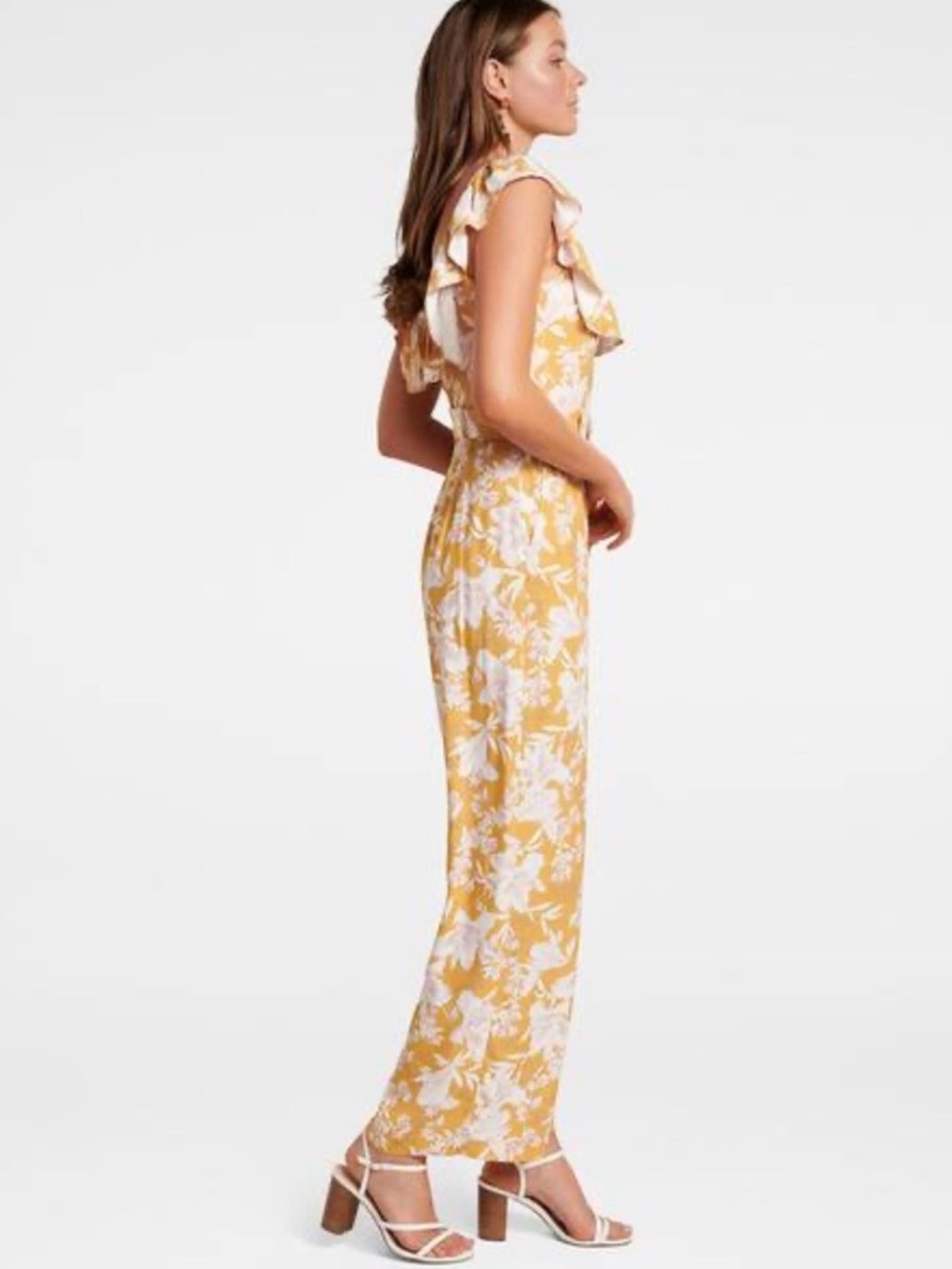 Ever New Samantha Belted Frill Jumpsuit Floral Ochre Tropical Sunset Size 8 - Picture 2 of 9
